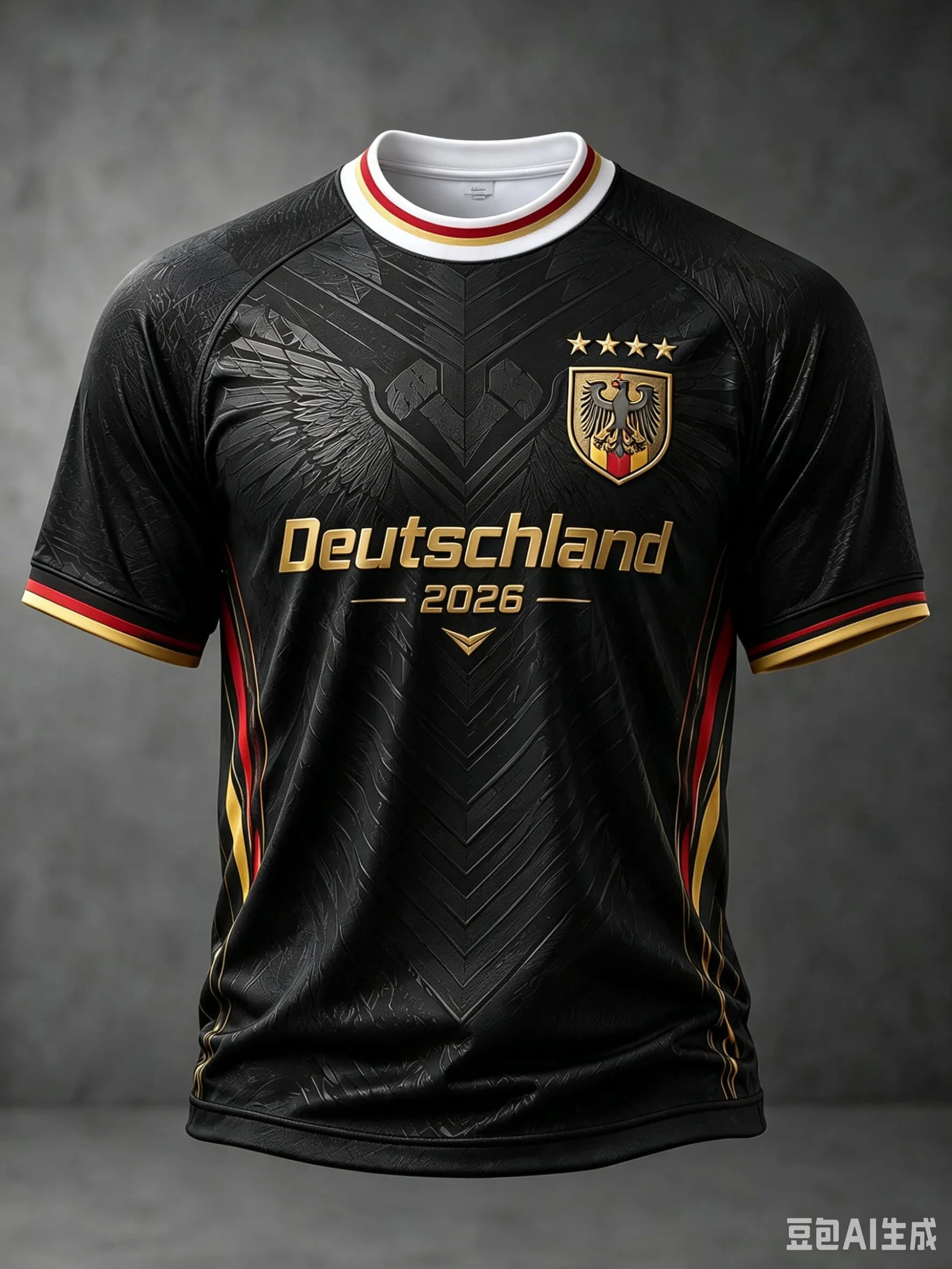 Deutschland 2026 Schwarzes Fußballtrikot mit goldenem Adler-Print, atmungsaktives, schnelltrocknendes Fußballshirt für Herren, Fans, Sport-Trainingsuniform 26 – Detail 3