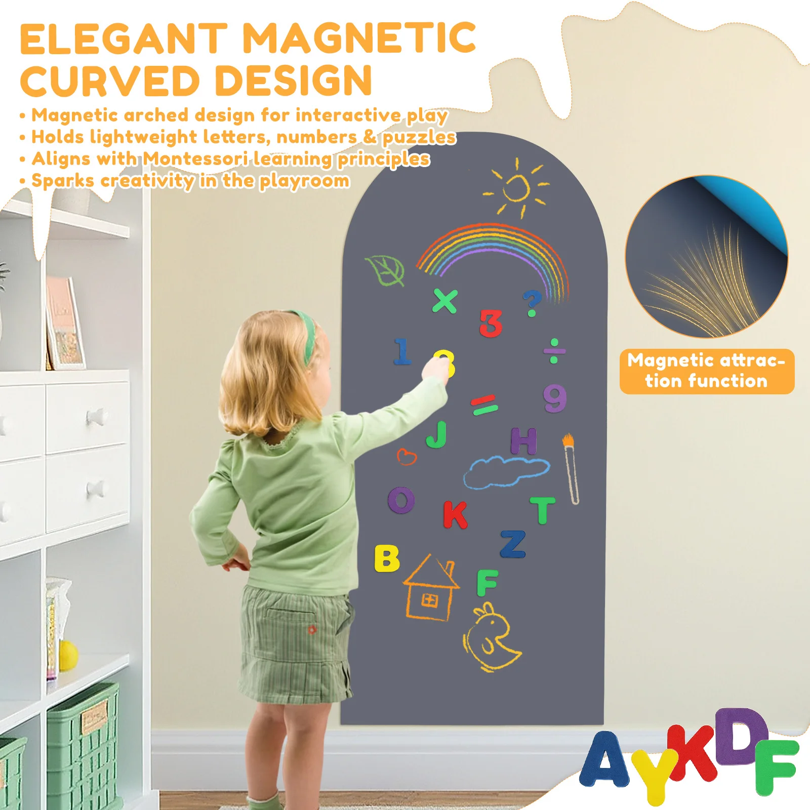 Magnetic Wall Decal for Kids 39.3x17.5 inch Magnetic Wall Decal Arch Chalkboard with Pens Multiple Accessories for Home Playroom view 5