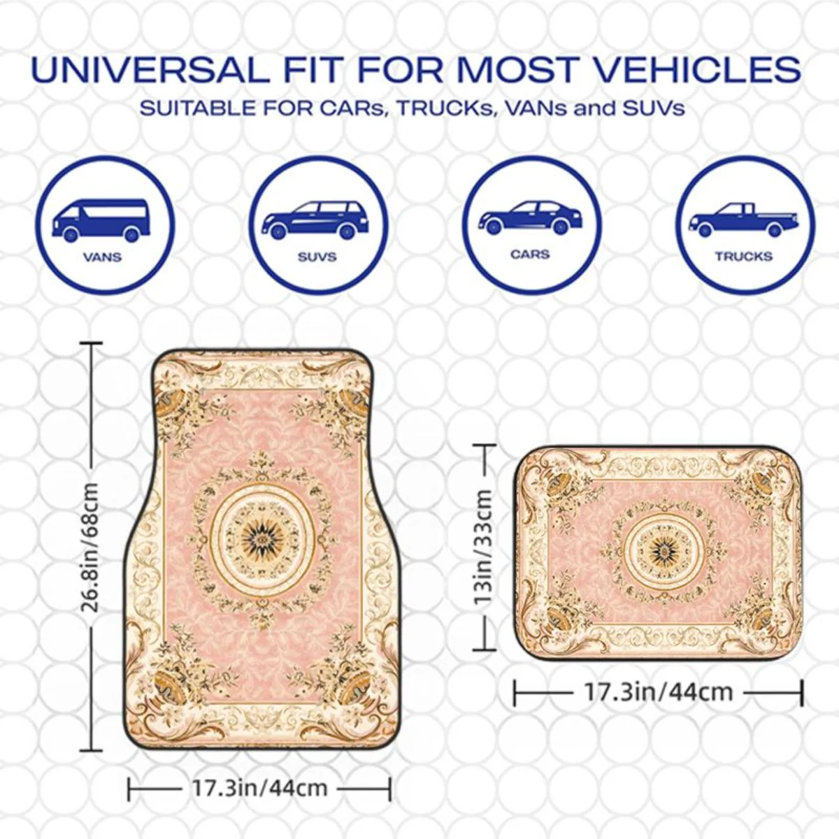 Pink Vintage European Palace Floral Rug Print Car Floor Mats 4 Pieces Universal Fit Waterproof Non Slip Auto Foot Mats For SUV view 2