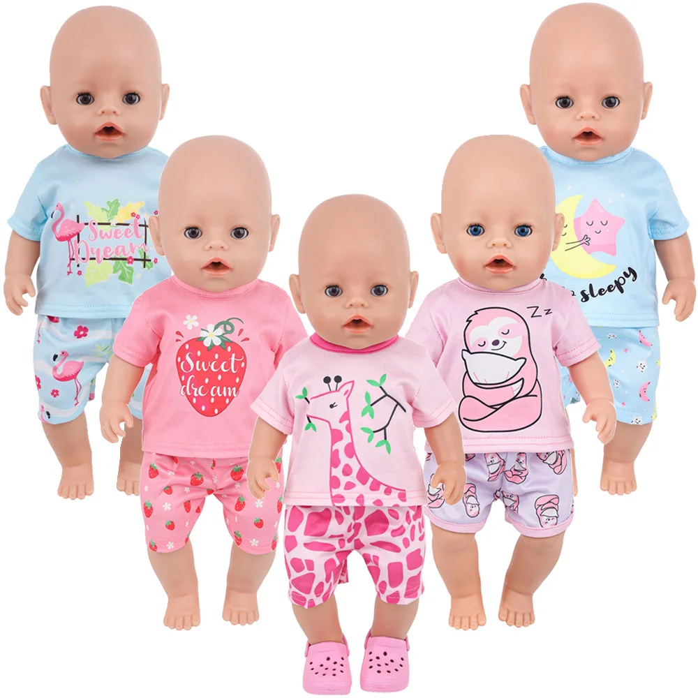 Cartoon Giraffe Pajamas For 43cm & 18 Inch Baby Doll Cute Flamingo Sloth Reborn Doll Clothes Girl Toys Our Generation Gift