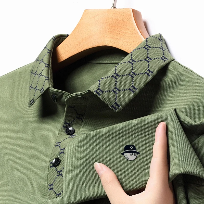 Modisches, trendiges Herren-Polohemd mit Print, Herbst, wärmend, hautfreundlich, langärmelig, mit Kragen, T-Shirt, normale Passform, Herrenbekleidung – Detail 6