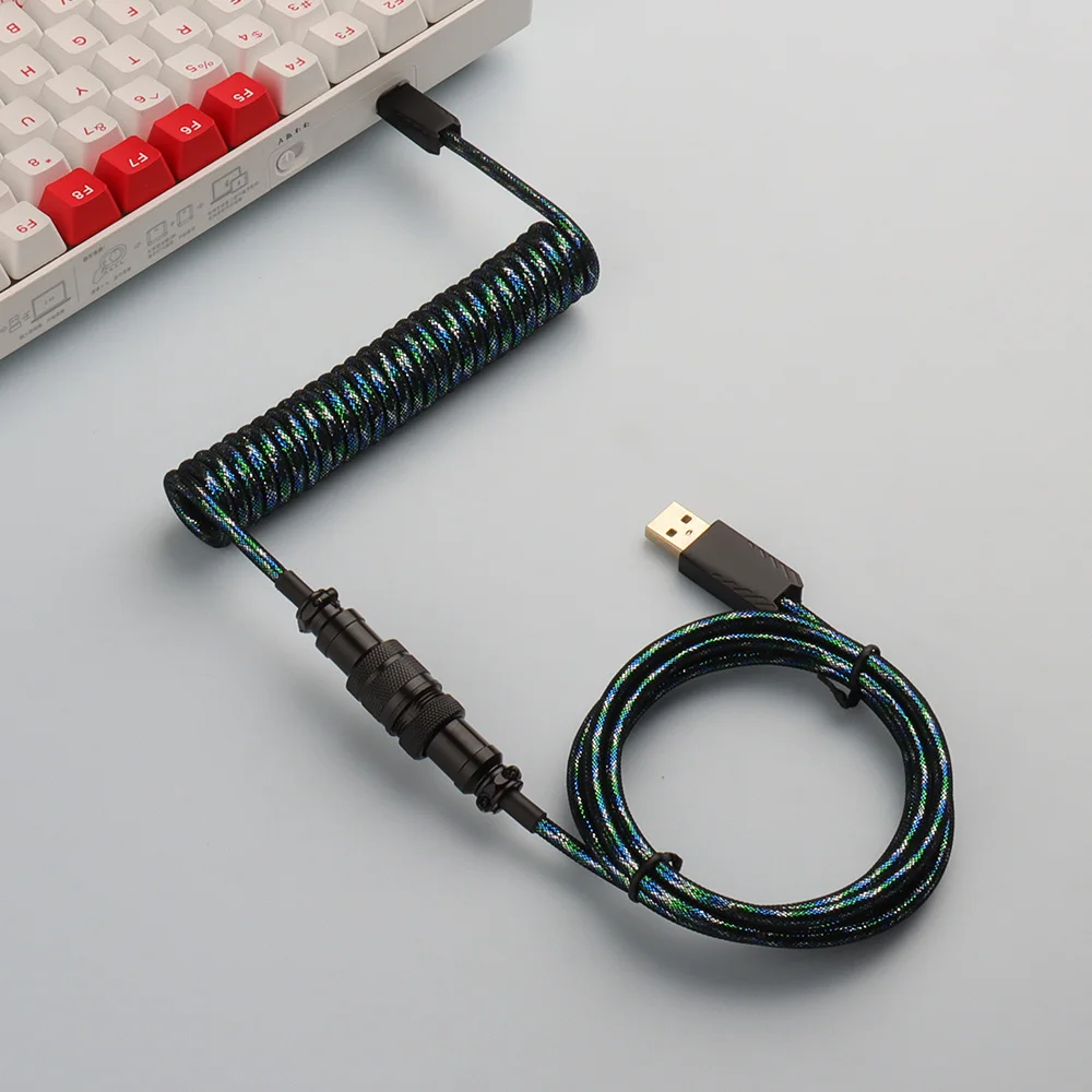 LANO Newest Spiral Mechanical Gaming  Keyboard Usb C Colorful Coil Cable Aviator Connector Coiled Keyboard Aviation GX16 Cable