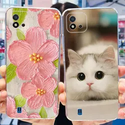 For Realme C11 (2021) RMX3231 / C11 2020 RMX2185 Cute Flower Cat Painted Case For RealmeC11 C 11 Soft Silicone TPU Phone Cases