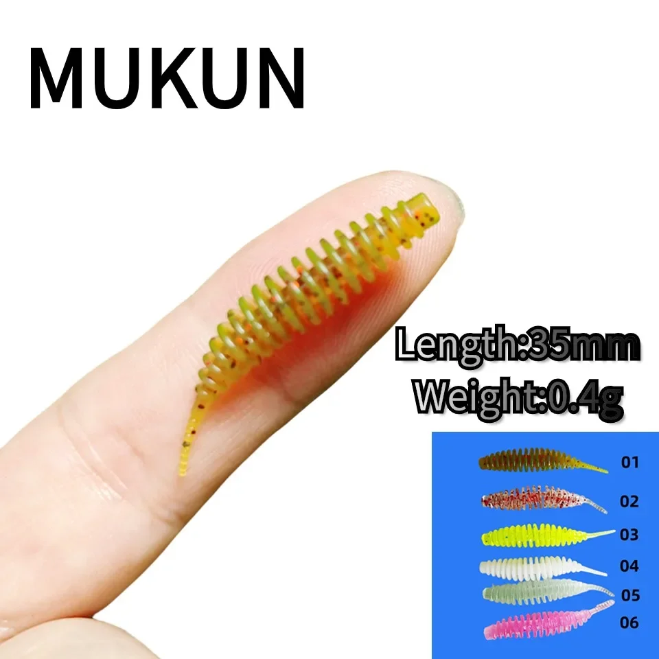 MUKUN 40PCS worm bait soft bait Tanta 35mm 0.4g fishing lures Pesca carp fishing bass lure Isca artificial