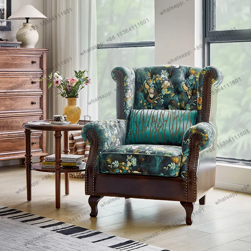 

American tiger chair single wooden leather cloth sofa retro casual chair