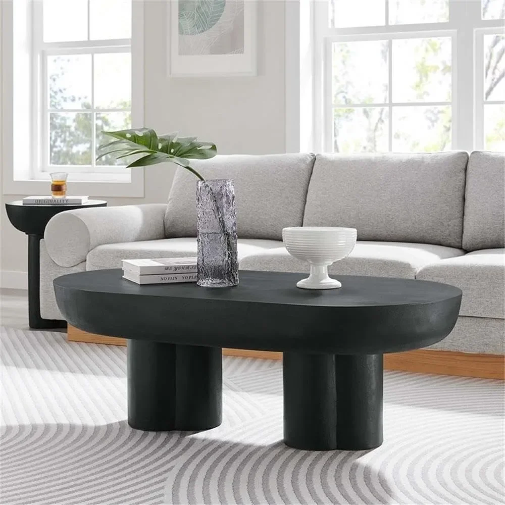 Table Basse Ovale Noire pour Salon Contemporain, Petit Espace Parfait