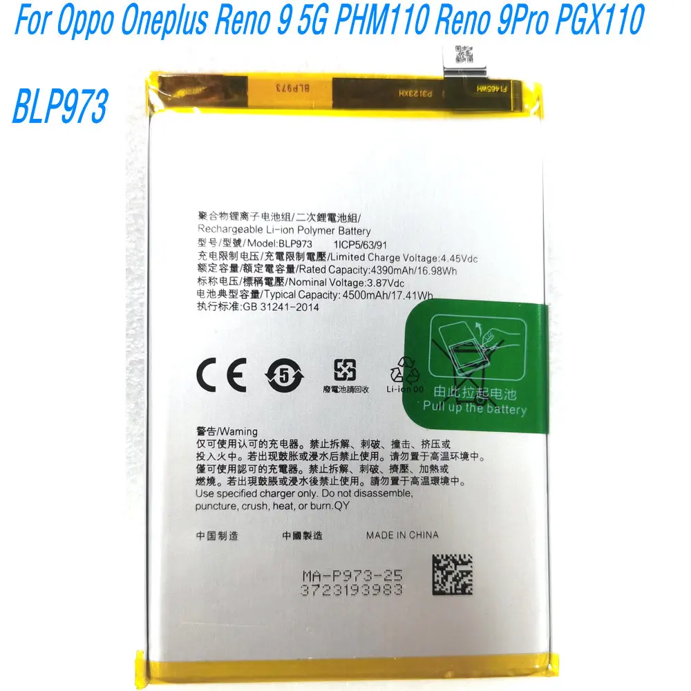 New 3.87V 16.98Wh BLP973 High Quality Battery For Oppo Oneplus Reno 9 5G PHM110 Reno 9Pro PGX110 Mobile Phone