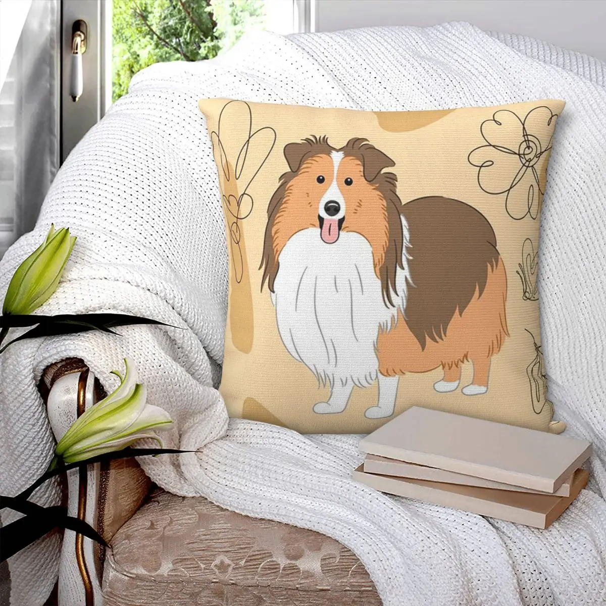 Sheltie Dog (9) Square Pillowcase Pillow Cover Polyester Cushion Zip Decorative Comfort Throw Pillow for Home Bedroom