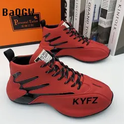 Zapatillas de deporte de cuero para hombre, zapatos deportivos a la moda, informales, gruesos, a prueba de agua, con plataforma aumentada