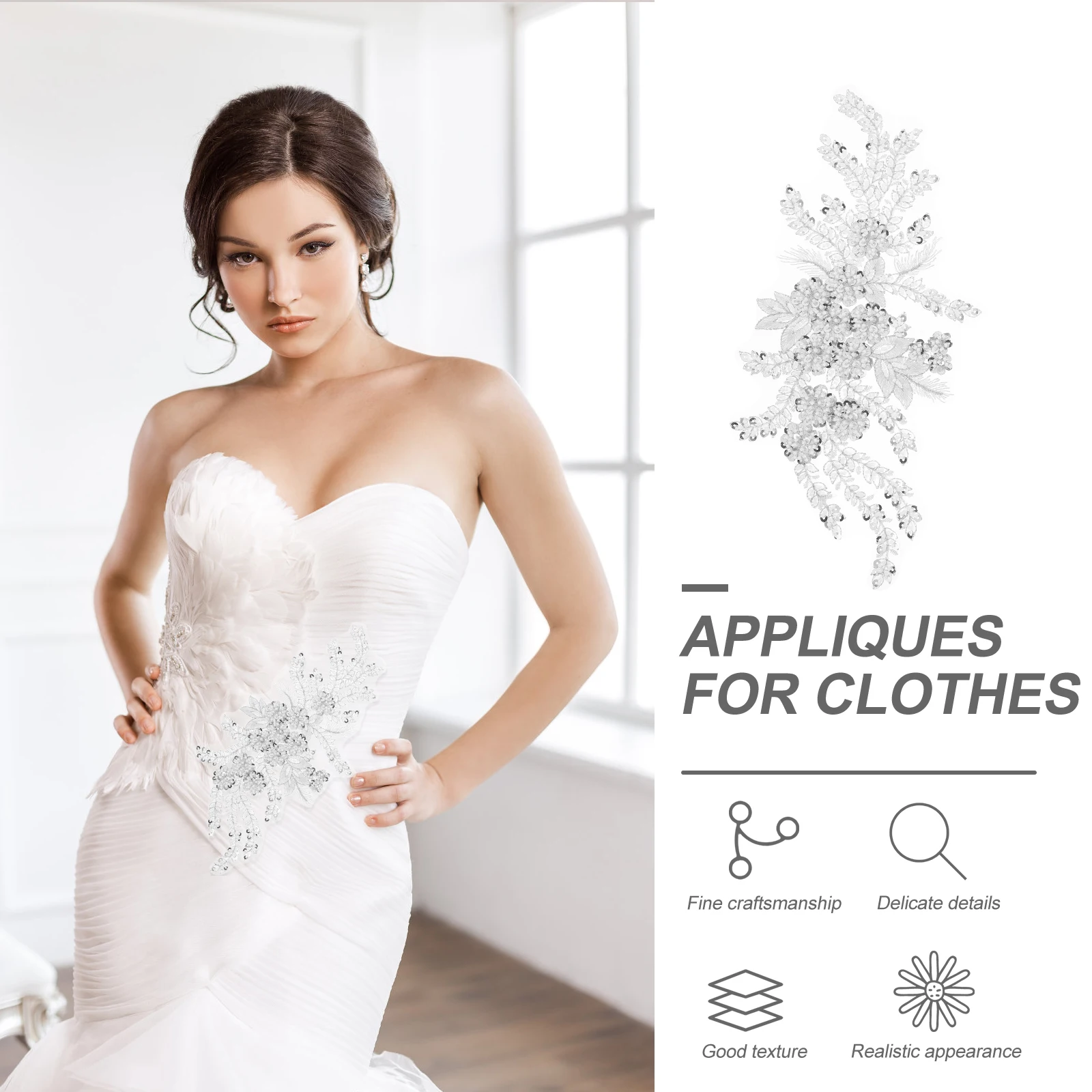 

2 Pcs Embroidery Lace Accessories Sequin Appliques Clothing Embroidered Flower Decals Polyester Floral