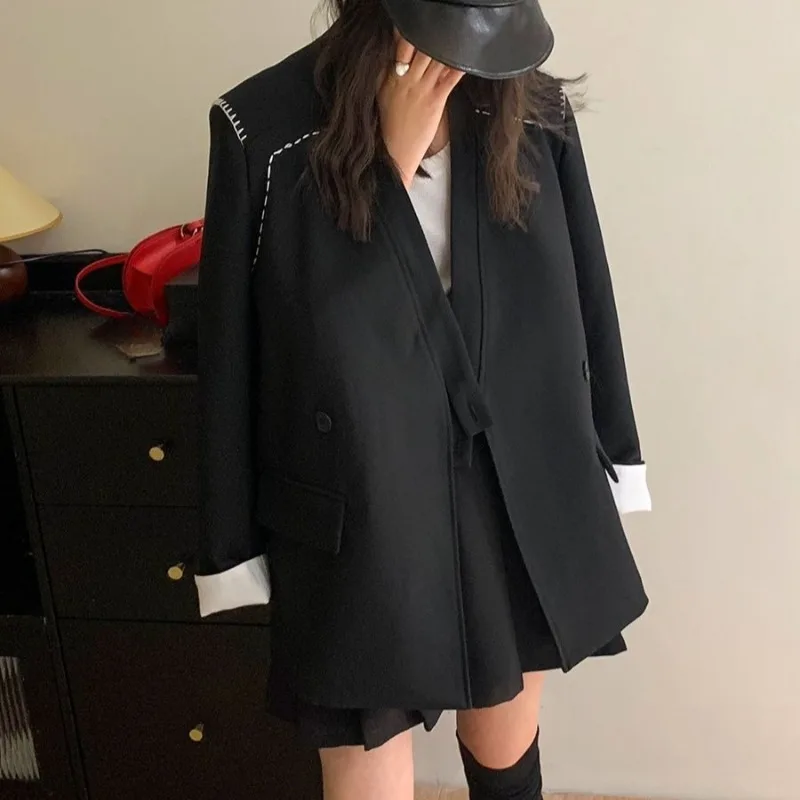 Blazer Mujer Solid Spring Autumn Korean Fashion Versatile Women Blazers Elegant Loose V Neck Ropa De Mujer
