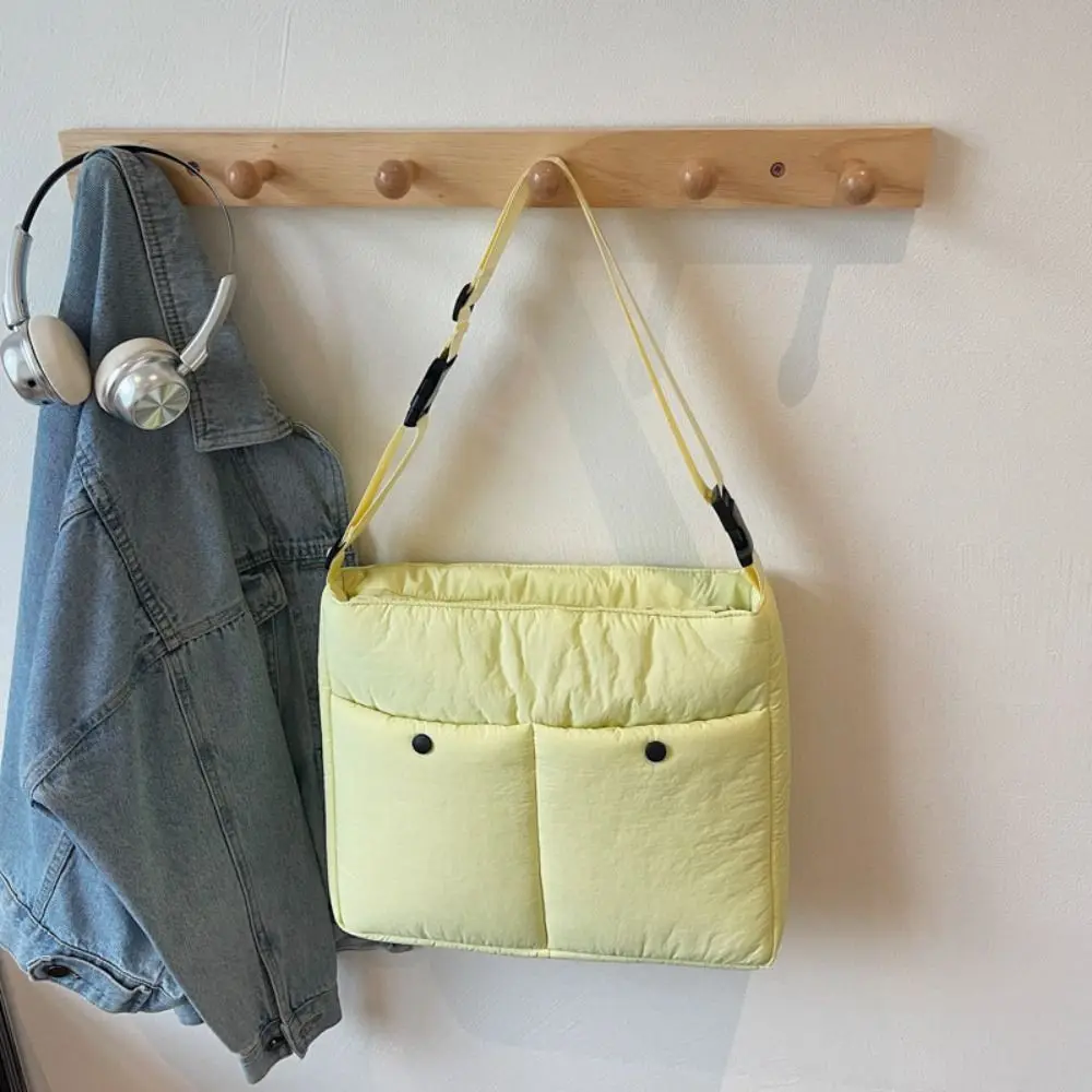 

Cute Down Space Cotton Crossbody Bag Large Capacity Solid Color Korean Shoulder Bag Square Bag Tote Bag Laptop Bag Lady