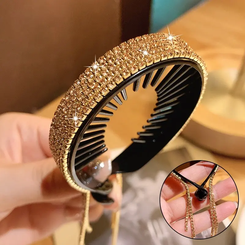 Elegant Luxury Rhinestone Tassel Ponytail Hair Claws Womens Fashion Hair Accessories Clips Barrettes Hairpin Headband