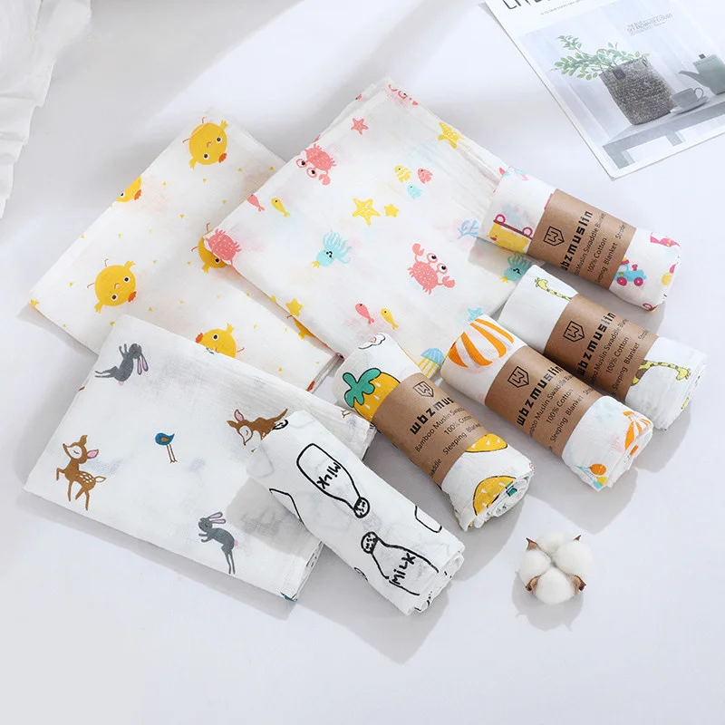 

Spring Summer Baby Blanket Bamboo Cotton Baby Muslin Print Swaddle Blanket Cute Baby Bedsheet 1pcs/pack