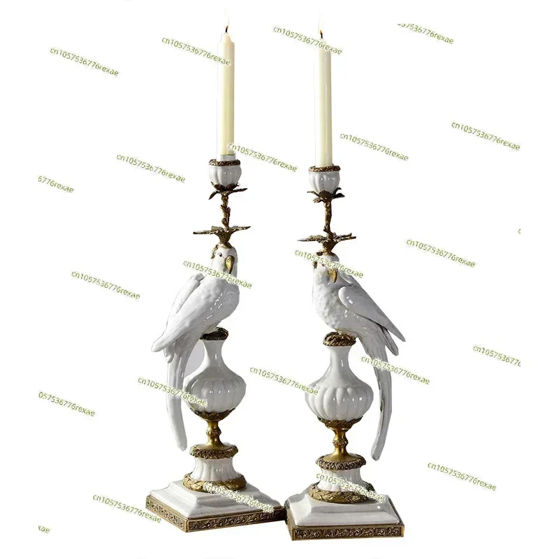 

Pure copper ornaments blue and white ceramic parrot candlestick porch classical home living room crafts