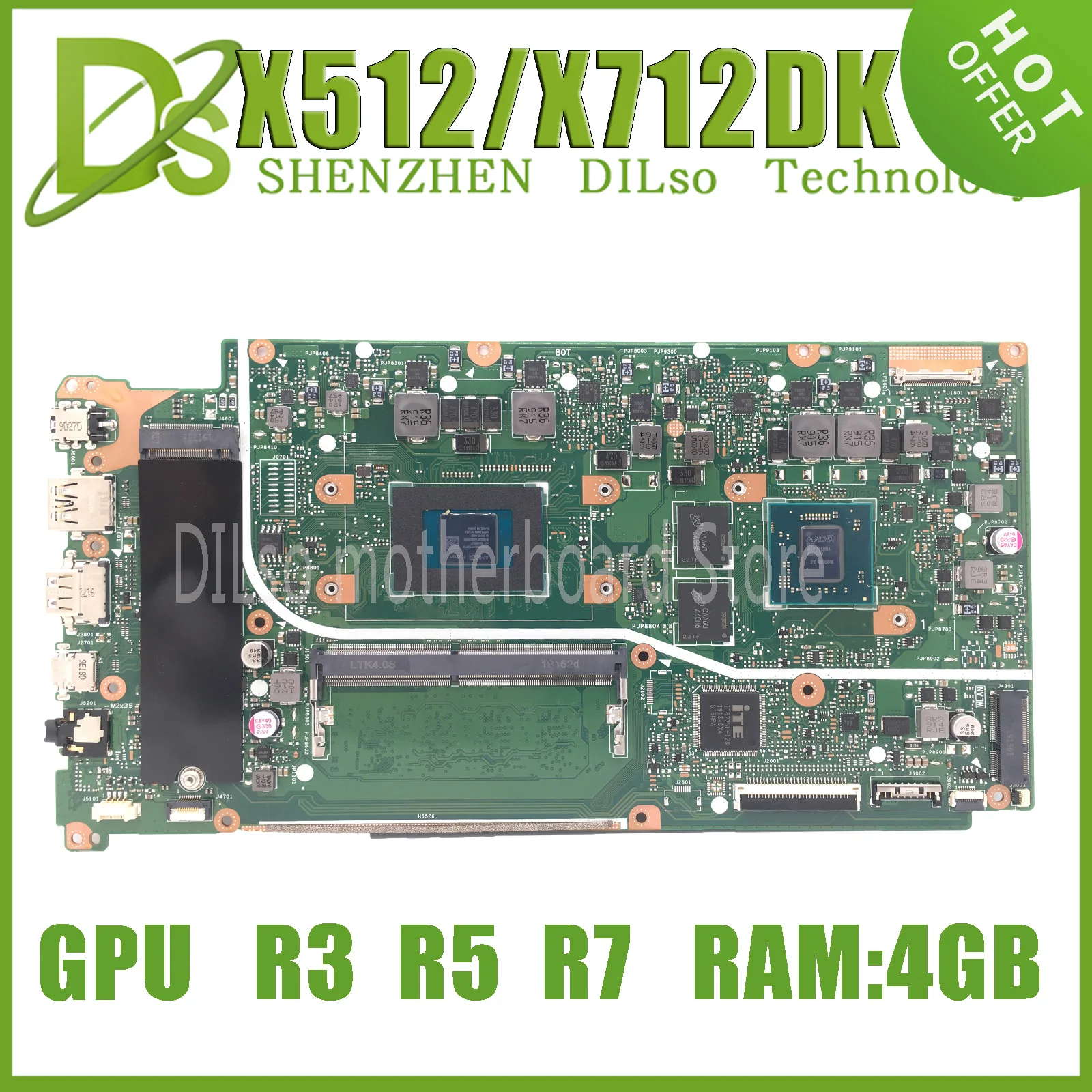 Płyta główna KEFU X512DA do laptopa Asus VIVOBOOK F512DA X512D X712DA X512DK M712D, 0GB/4GB-RAM, R3-3200 R5-3500 R7-3700U