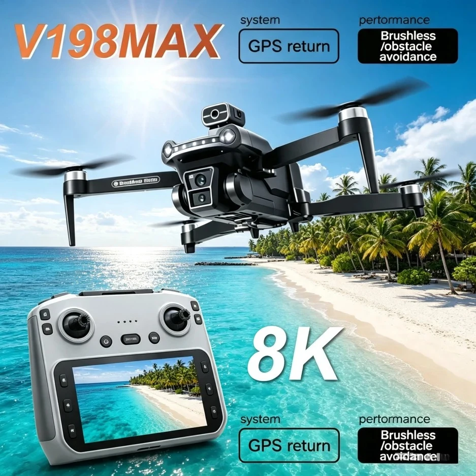 Original V198MAX Foldable QuadcopterGPS 8KHD 5G WIFI FPV Drone Brushless Motor Laser Anti-Collision Optical Flow Positioning UAV