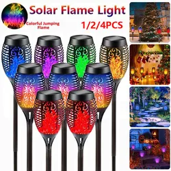 Outdoor Waterproof Solar Flame Lights, Flickering Lamp, LED Decoração do Jardim, Iluminação da tocha, Auto On, Off Path Lights, 1, 2, 4