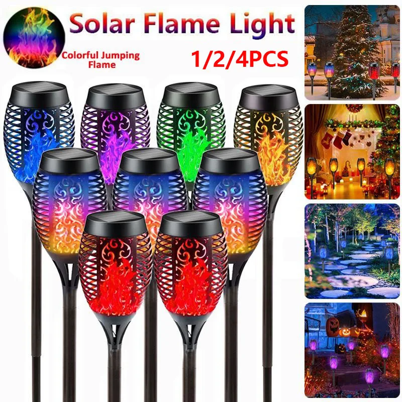 outdoor waterproof solar flame lights flickering lamp led decoracao do jardim iluminacao da tocha auto on off path lights 4 01