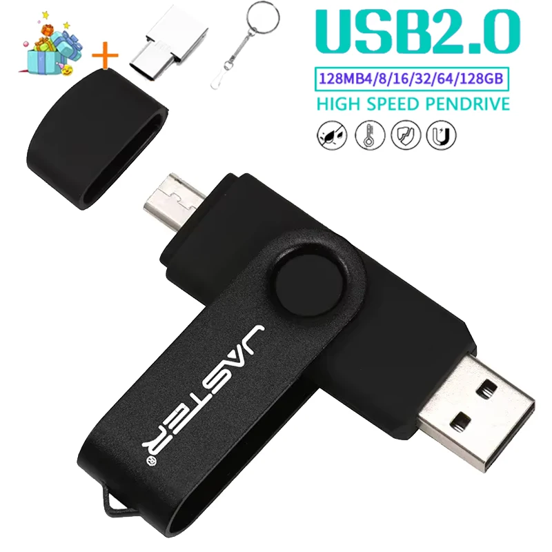 JASTER OTG TYPE-C 3 In 1 Pen Drives 128GB Black USB Flash Drive 64GB Gifts Key Chain Memory Stick 32GB Wedding Photography Gifts