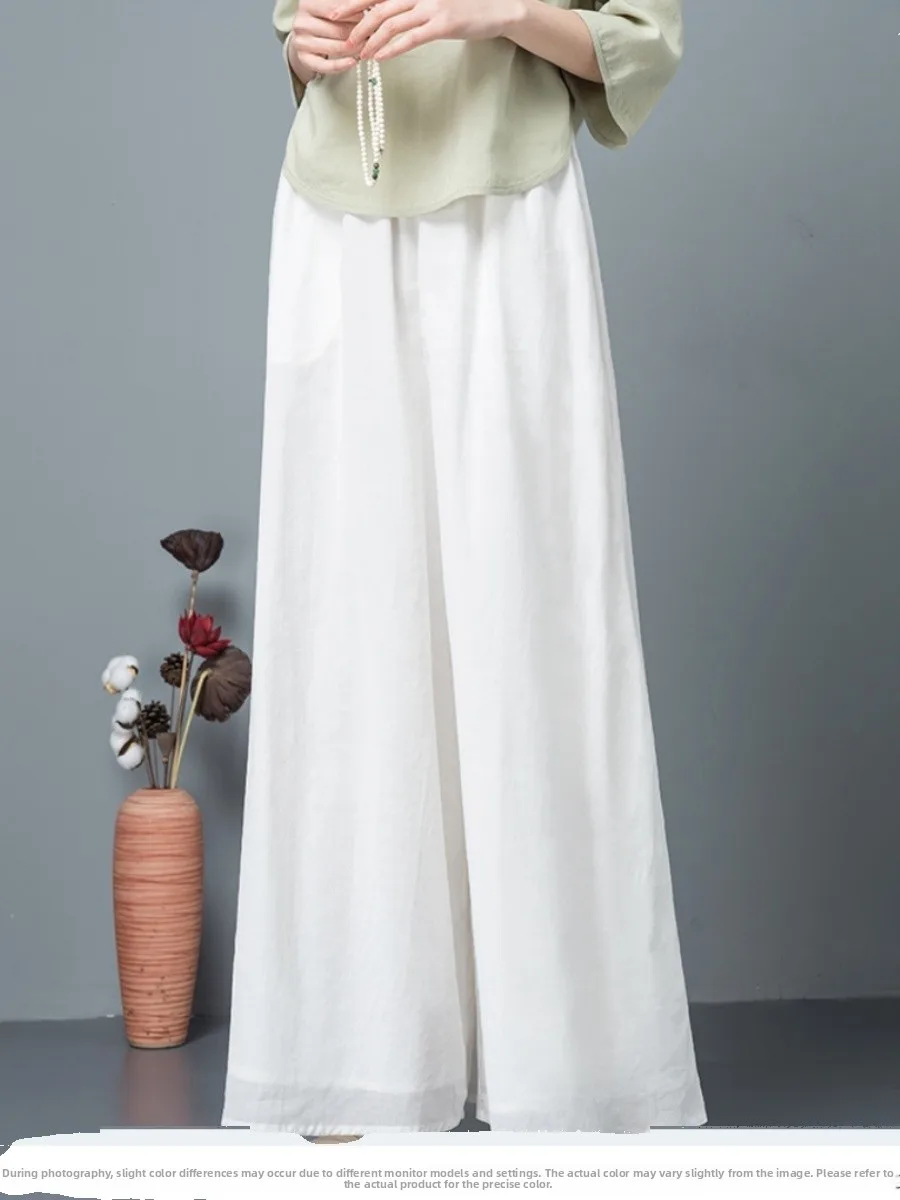 Summer Thin White Wide Leg Pants Versatile Hanfu Underpants  Base Pants Natural Waist Long Polyester Fiber