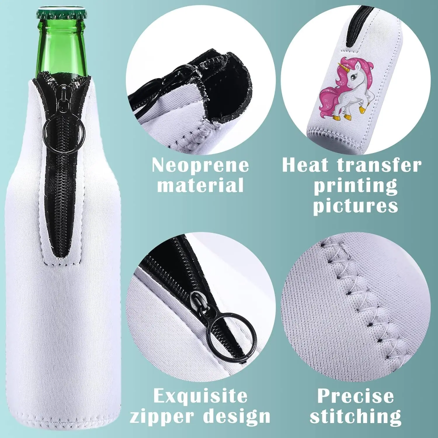 

30 штук сублимационных заготовок для охлаждения пивных бутылок, белые неопреновые чехлы на молнии для бутылок и банок