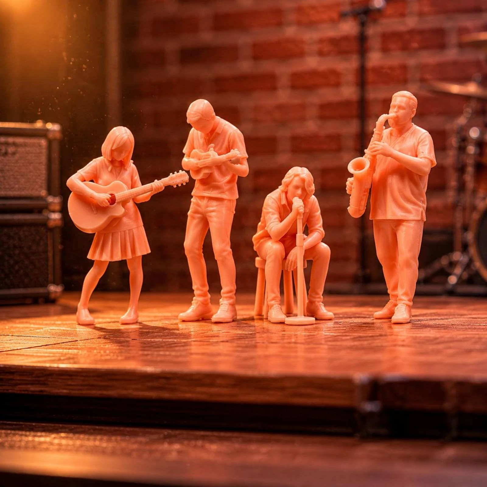 

4 Pieces 1/64 Scale Band Figurines Realistic Features Miniature Band Scene Painted and Unpainted Figures