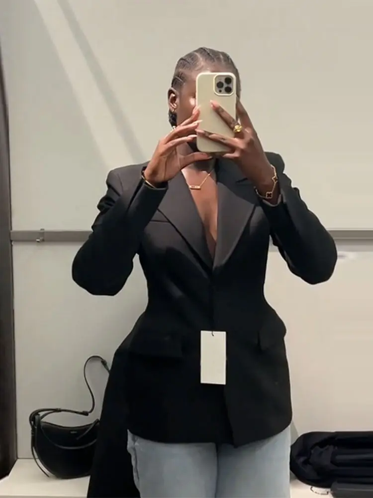 Średniej długości garnitur z dekoltem w szpic Płaszcz Kurtka w talii Slim Fit Długi płaszcz z klapami Moda Odzież damska Wiosna Jesień Nowy