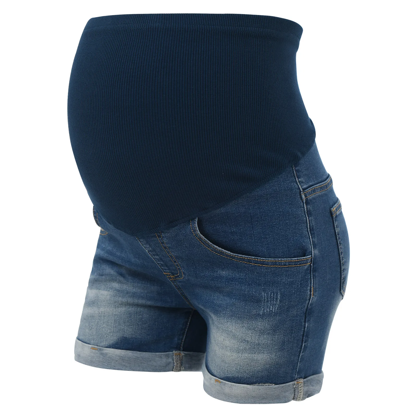 Womens Maternity Denim Shorts Over The Belly High Waist Stretchy Abdomen Supporting Shorts with Pockets Pregnancy Jean Pants