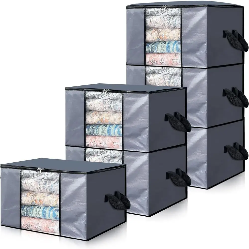 

90L Heavy-Duty Extra Large Moving Bags - Reinforced Handles & Zippers, Storage Totes, Space-Saving, Grey