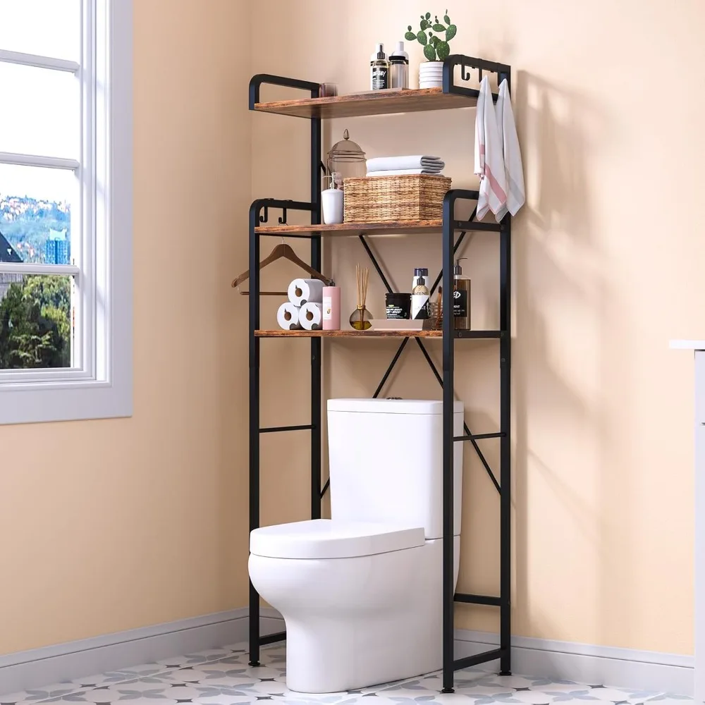 

Over The Toilet Storage Rack with 3-Tier Bathroom Shelves, Space Saver Toilet Shelf, Bathroom Storage Organizer with Hooks