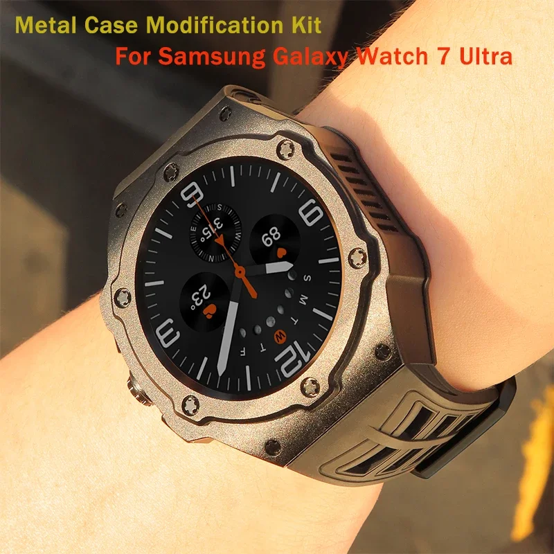 Luxury Modification Kit Fluororubber Strap Diy Mod Kit For Samsung Galaxy Watch 7 Ultra 47MM Metal Case For Galaxy Watch 7 Ultra