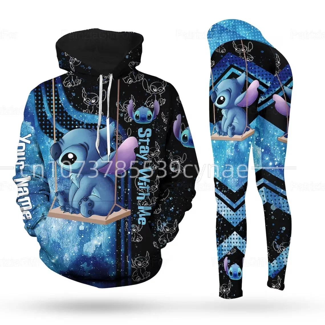 2023 New Disney Stitch 3D Hoodie Women's Hoodie Suit Free Custom Name Stitch Yoga Pants Sweatpants Fashion Sports Suit