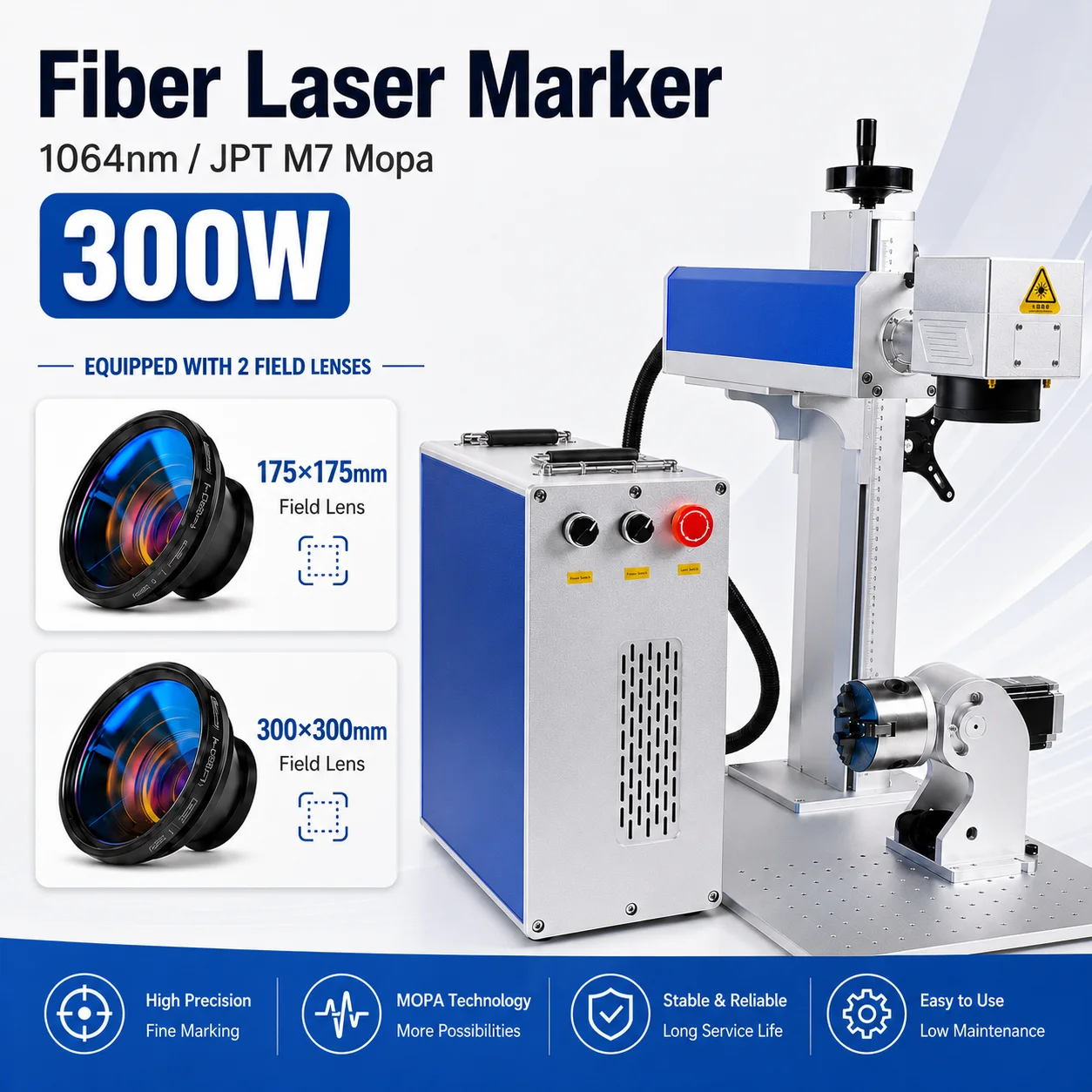 JPT M7 MOPA Fiber Laser Marking Machine 60W 100W 200W 300W Metal Laser Engraver for Gold Silver Deep Engraving Cutting