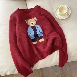 Women Cashmere Sweater 2024 Autumn Winter Korean Style Cartoon Bear Long Sleeve Y2k Clothes Pullovers Knitted Sweaters for Women