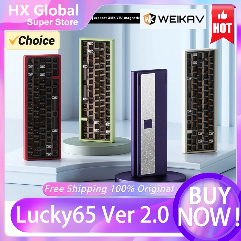 Ver 2.0 Weikav Lucky65 Mechanical Keyboard 3 Mode Kit Aluminum Alloy Wireless RGB Hot SWAP Gasket 65% 66 Keys Custom Gaming