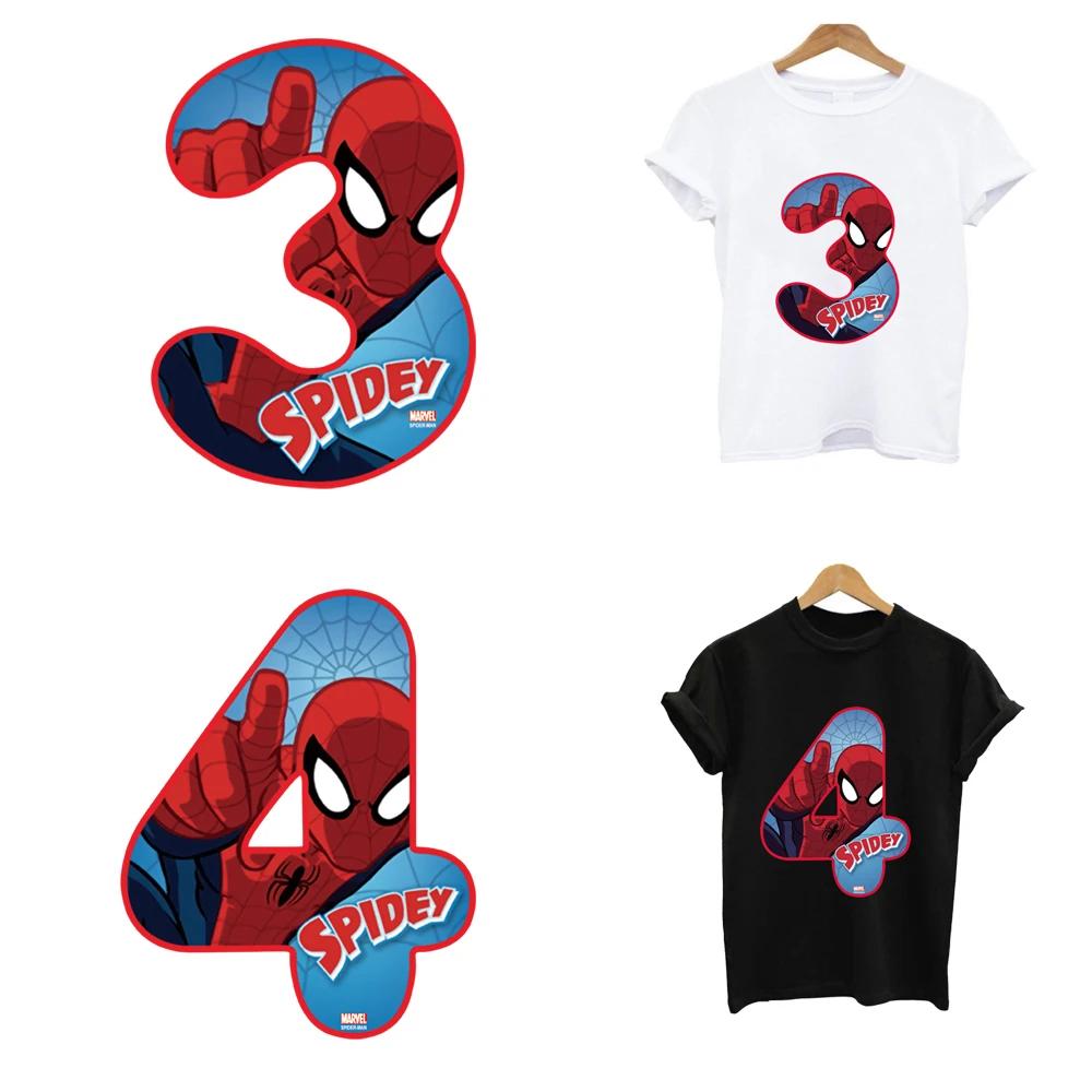 2Pcs/Lot Spider-Man Number Iron On Thermo-Adhesive Sticker Heat Thermal Transfer T Shirt Fusible Patches For Children\'s Clothing