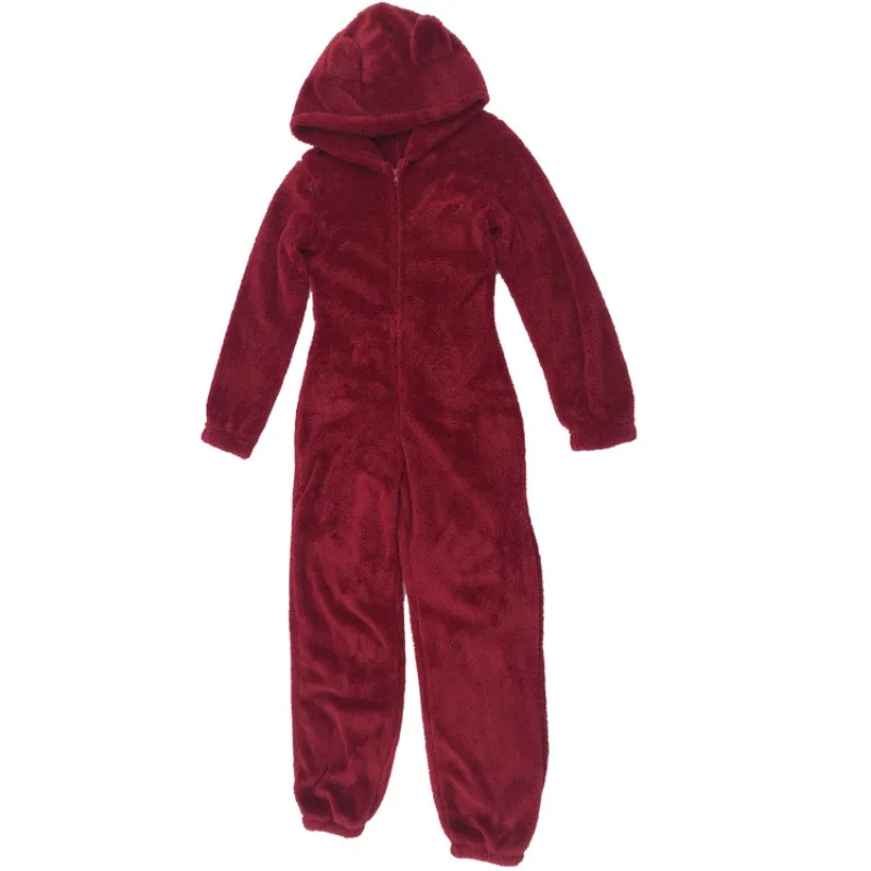 Plus Size Zipper Onesies for Women Fluffy Fleece Hooded Pajamas for Women Winter Warm Plush Sleepwear Loungwear Jumpsuits