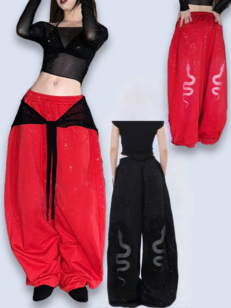 

American Original Design Diamond Snake Loose Wide Leg Casual Pants Jazz Hip Hop Dance Long Trousers Street Style Straight Leg...