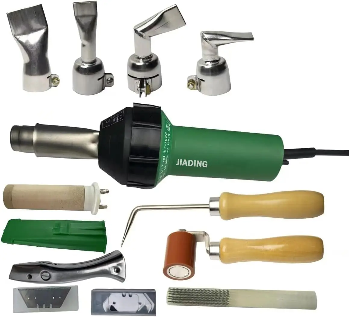 Plastic Welding Gun Hot Air Heat Gun Adjustable Temperature PVC TPO Welding Kit Accessories Speed Nozzle Roller Dolphin Knife Ho