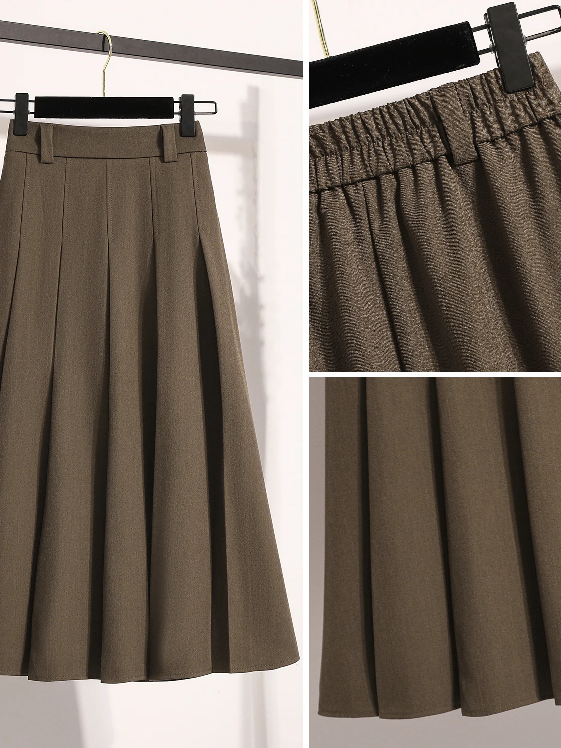 Spódnica plus size, elegancka, z wysokim stanem, w kształcie litery A, plisowana, codzienna, uniwersalna, maskująca biodra, wyszczuplająca, jesienna, modna spódnica damska.
