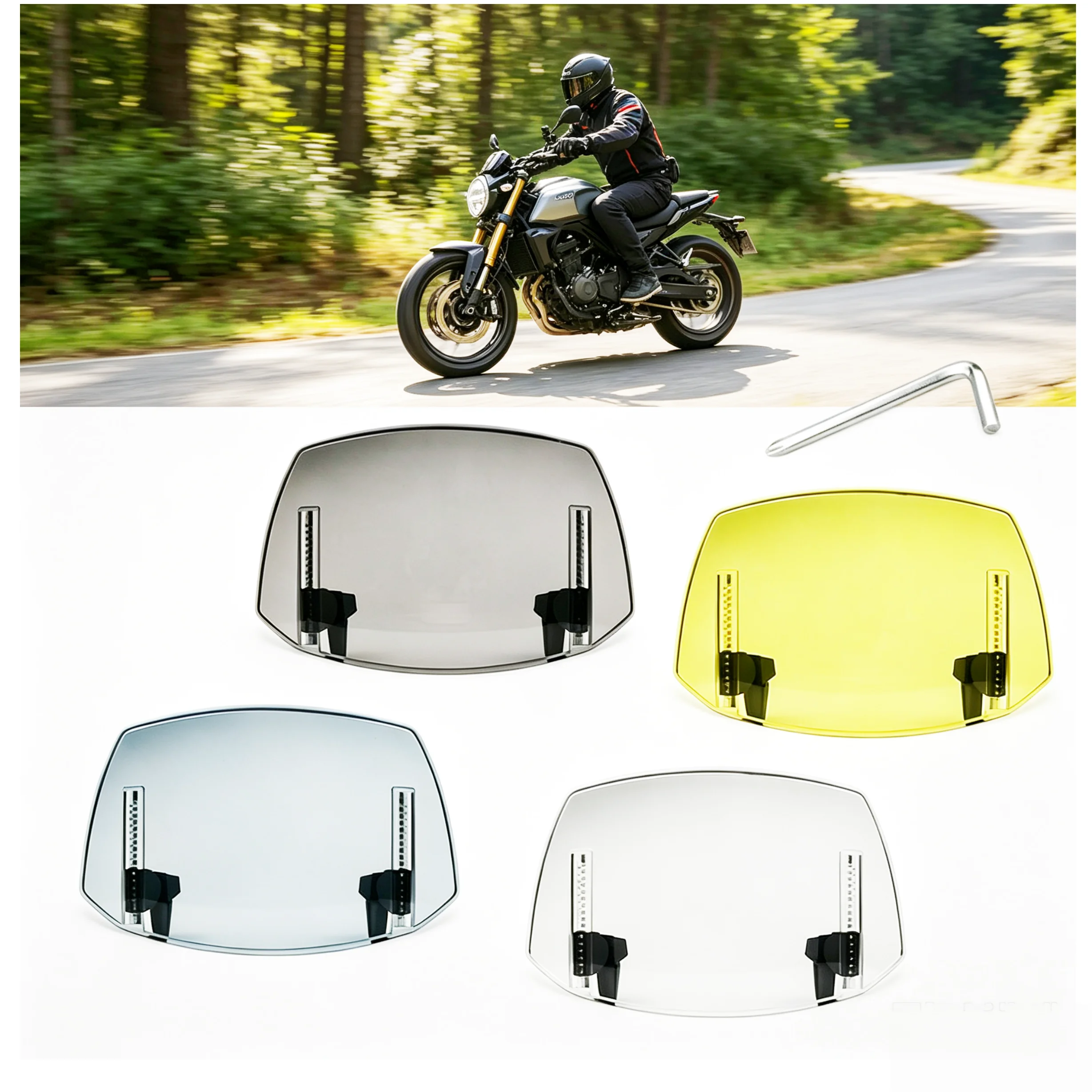 Universal Motorcycle Windshield Extender, Adjustable Clip-on Deflector Windscreen 4 Colors Available