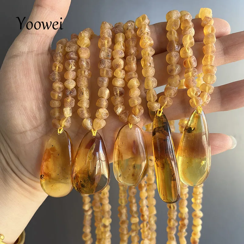 

100% Original Amber Insect Pendant Necklace Gift Natural Stone Irregular Bean Beads 2026 New Real Raw Amber Jewelry Suppliers