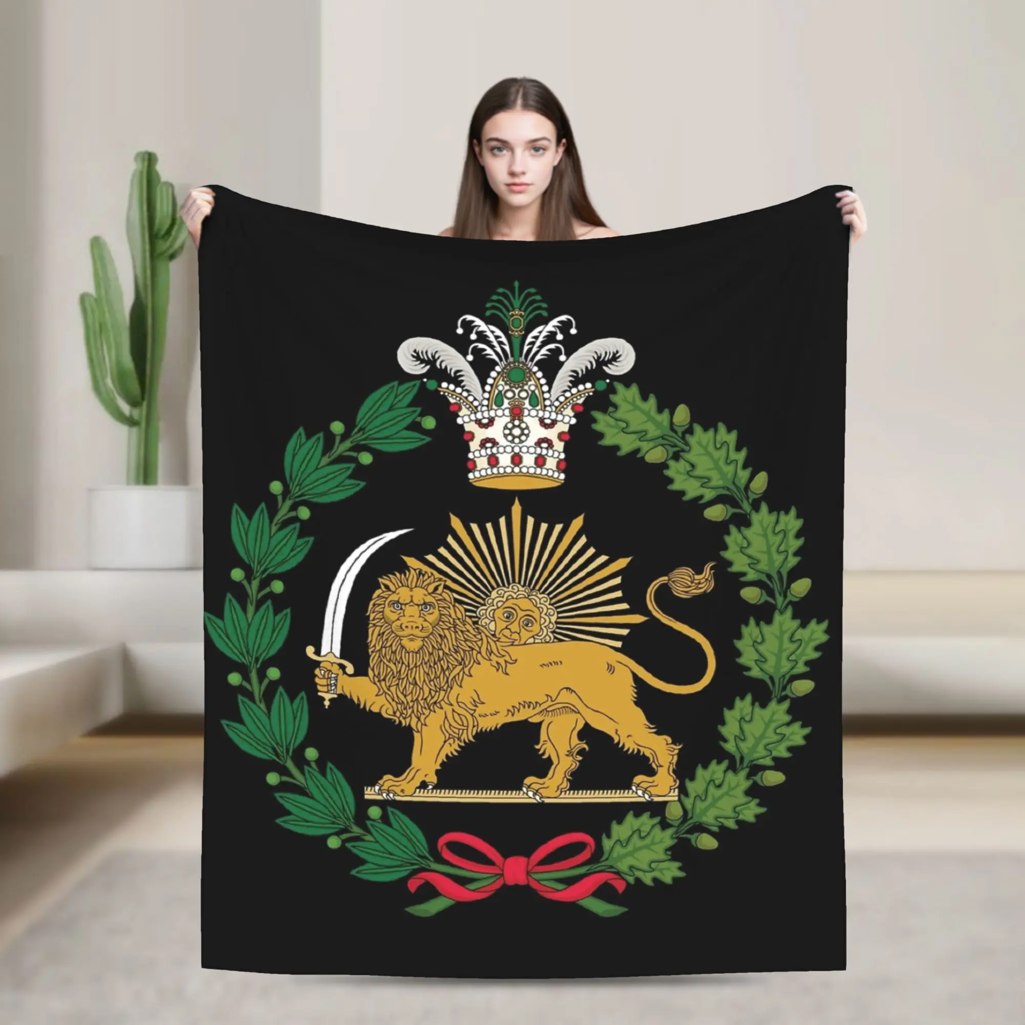 Lion and Sun Emblem of Persia Iran Flannel Blanket Winter Warm Soft Throw Blanket Kids Adult Couch Chair Pattern Sofa Bed Cover