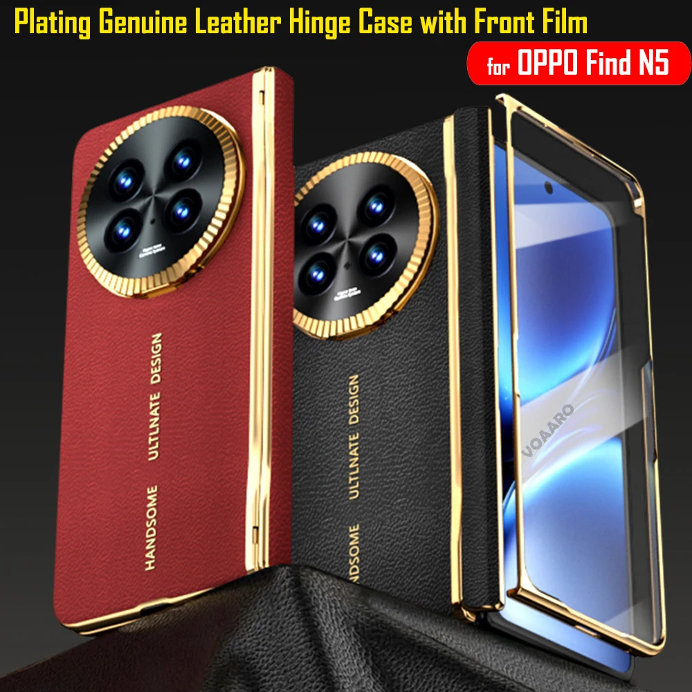 

Genuine Leather Camera Stand Funda for Oppo Find N5 Case Oppo Find N5 5G Plating Leather Hinge Protection Case with Front Film