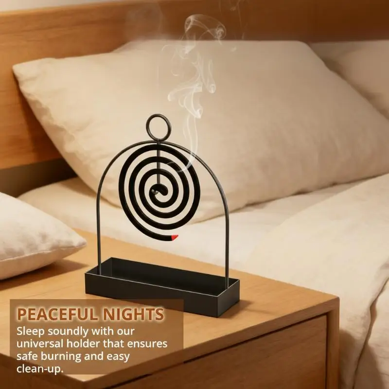 Iron Mosquito Coil Holder Nordic Spiral Design Summer Insect Repellent with Ash Tray for Bedroom Outdoor Use