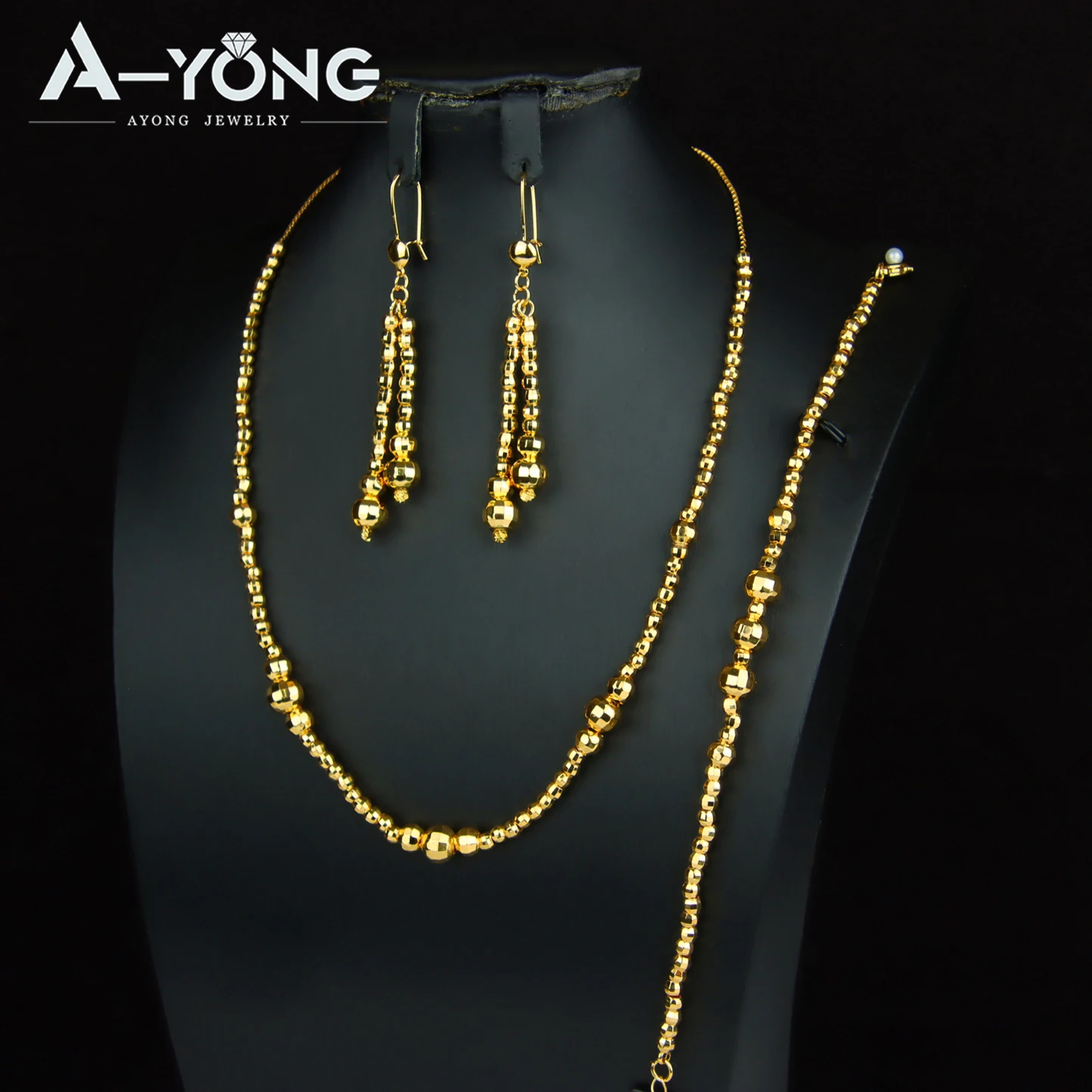 Dubai Fashion Beads Jewelry Set 21k Gold Plated Arabic Vintage Necklace Bracelet Earrings Kurdish Women Bridal Wedding Jewelrys