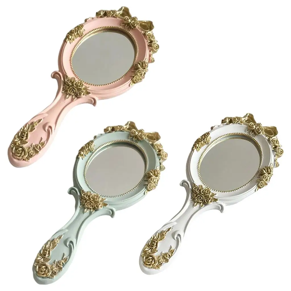 Retro Handheld Makeup Mirror with Embossment Dresser Mirrors