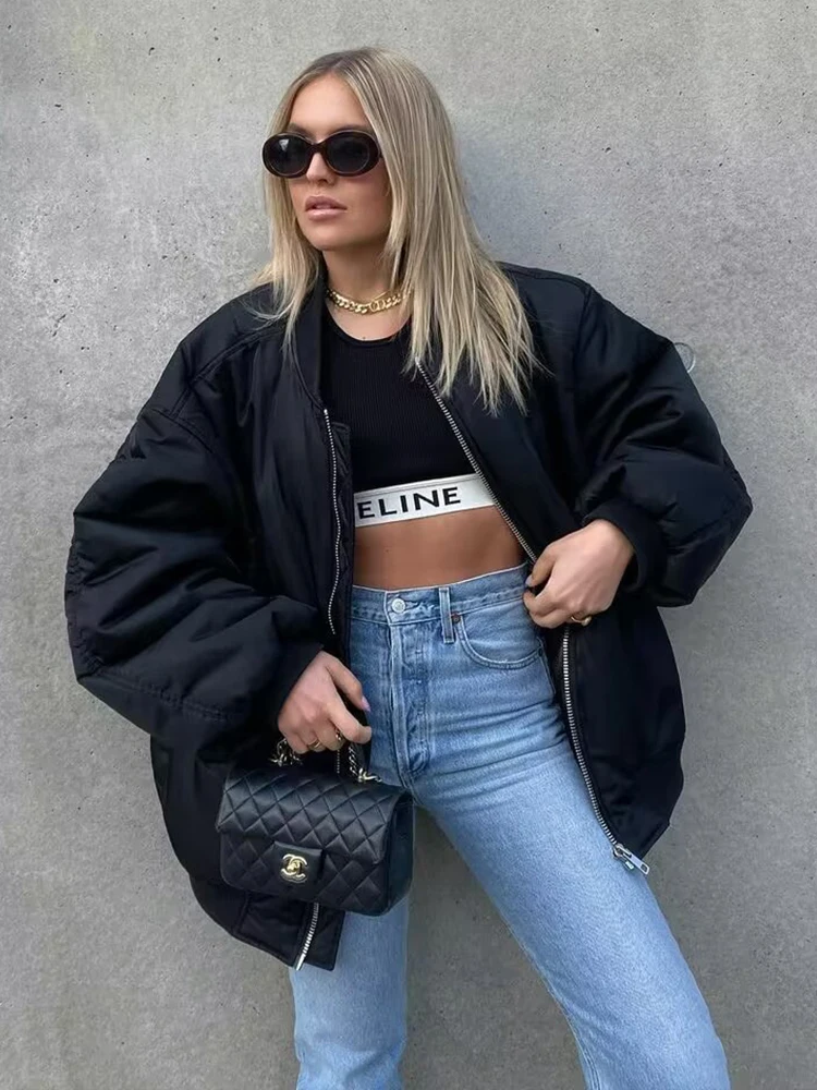 Autumn Winter New Women Bomber Jacket Fashion Oversize Loose Coat Long Sleeve Zipper Streetwear Female Casual Jackets