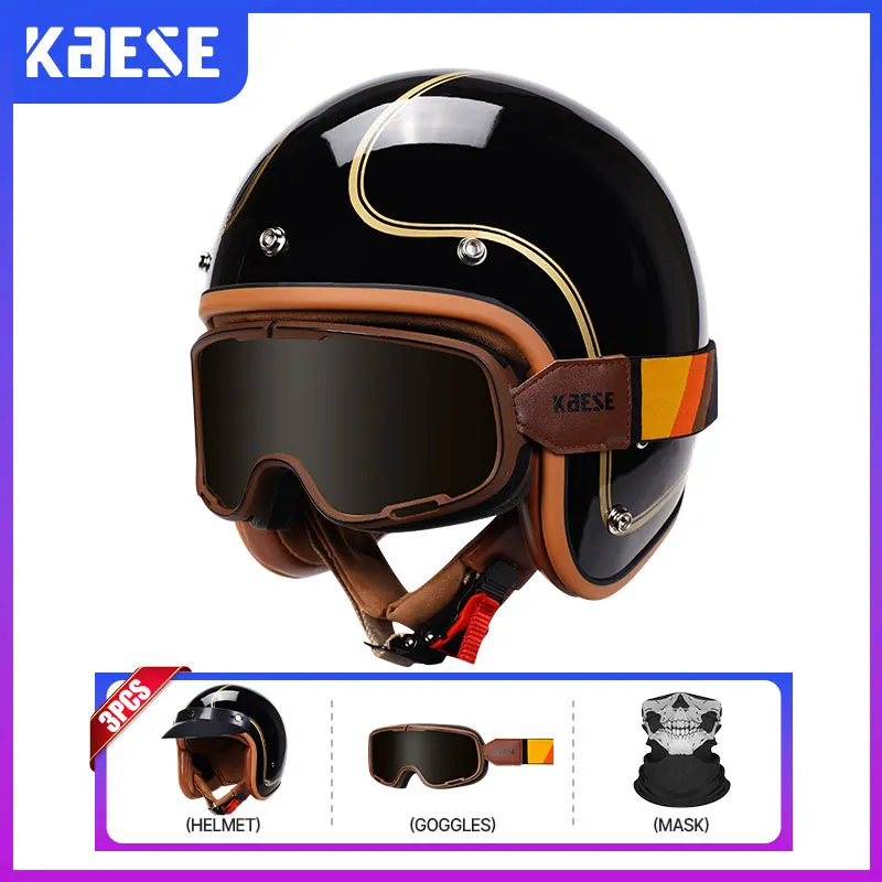 Casco moto Open Face casco Jet per uomo donna adulto Retro Vintage 3/4 caschi da corsa per Scooter Cruiser ciclomotore Pilot DOT